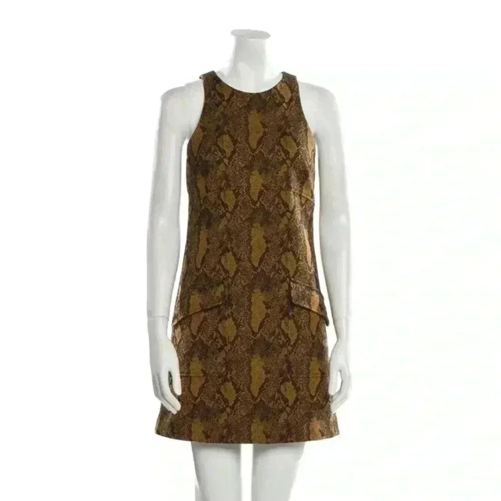 Joie Shift Dress XXS yellow and black animal print, oversized, sleeveless, good - Picture 4 of 8